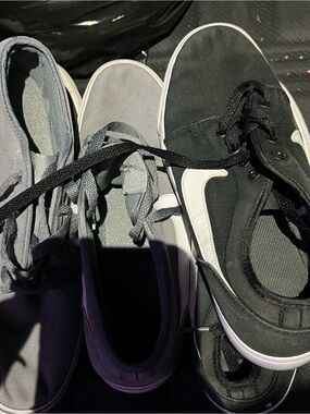 2 pairs of sneakers. Gray and black  Canvas Sneakers with White Side Stripe